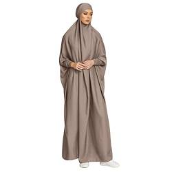 Ramadan Jilbab Hijab Abaya Muslim Damen Frauen Muslimisches Kleid Ramadan Zweiteiliges Gebetskleid Hijab mit Kapuze Burka Jilbab Naher Osten Dubai Robe Voller Länge Khimar 1 teilig kleider Hellbraun von IBTOM CASTLE