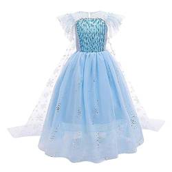 Schneekönigin Eiskönigin Prinzessin ELSA Kostüme für Mädchen Kinder Tüll Kleid mit Umhang Zubehör Eisprinzessin Verkleidung Party Halloween Cosplay Karneval Weihnachten Geburtstag 02-Blau 4-5 Jahre von IBTOM CASTLE