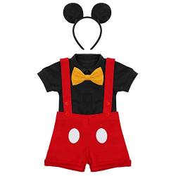 Unisex Baby Jungen Mädchen Erster Geburtstag Mickey Outfits Strampler+Fliege+Hosenträger Shorts Hosen+Mausohren Stirnband Halloween Weihnachten Kleidung Fotoshooting Rot-Tasten+Haarband 12-18 Monate von IBTOM CASTLE