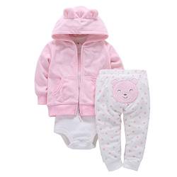 Unisex Neugeborenes Baby Mädchen Jungen Winter Herbst Kleidung Langarm Niedlich Cartoon Warmer Einteiler Strampler + Lange Hose + Hoodie Kapuzenmantel Causla 3Stk Outfit Set Rosa + Weiß 12-18 Monate von IBTOM CASTLE