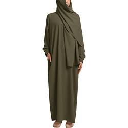 gebetskleidung für frauen, abaya muslim damen amen Abaya Islamische Roben Mit Voller Länge Hijab Türkisch Muslimische Lang Kleider Set Jilbab Burka, Naher Osten Dubai Kaftan Kleid Armee grün S von IBTOM CASTLE