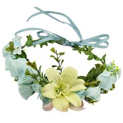 Blumenkronen,Elegantes Blumen-Stirnband Blumengirlande mit Schleife - Floral Headpiece Halo für Hochzeitsfotos Ibuger von IBUGER