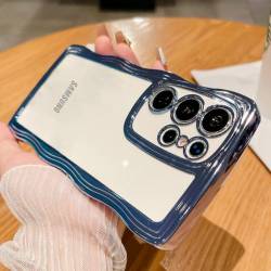 Galvanisierte, gewellte, lockige, transparente Handyhülle für Samsung Galaxy S23 Ultra S22 Plus Note 20 A14 A13, stoßfeste weiche Silikonhülle, Sierra Blue, für Galaxy A13 5G von ICASSE