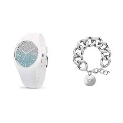 Ice - Jewellery - Chain Bracelet - Silver + Ice lo - White Blue - Medium - 3H von ICE-WATCH