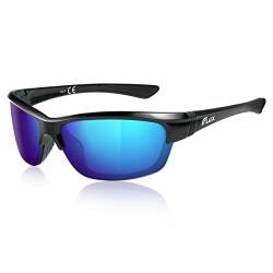 ICECUBE AVENTO Polarisierte Sport-Sonnenbrille UV400 Schutz mit Anti-Rutsch-Funktion und leichtem Rahmen - für Männer und Frauen beim Fahren, Laufen (Black/Blue Mirror) von ICECUBE