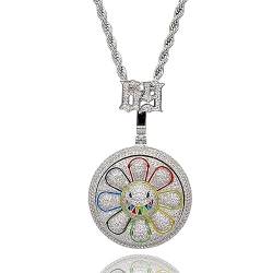 ICEDIAMANT Full Lab Diamond Spin-Up 69 Daisy Painted Anhänger Crazy Chain, Iced Out Brillant Zirkonia mit vergoldetem Hip Hop Schmuck für Herren Damen (White-Small) von ICEDIAMOND