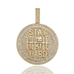 ICEDIAMOND 14K vergoldet Stay Humble-Hustle Hard Ermutigen Anhänger Halskette, Iced Out CZ Diamant Hip Hop Charm Schmuck für Männer Frauen (Gold) von ICEDIAMOND