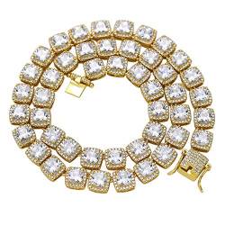 ICEDIAMOND 18k vergoldet Iced Out 10MM Princess Cut Jumbo Shiny CZ Lab Diamant Tennis Gliederkette Halskette, Hip Hop Schmuck Halskette für Männer Frauen (Gold, 22) von ICEDIAMOND