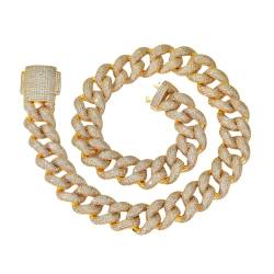 ICEDIAMOND 18mm Bubble CZ Diamant Kubanische Gliederkette mit Spring Locker Halskette, 14 Karat vergoldete vereiste Hip-Hop-Schmuckketten für Männer Frauen (24'', Gold) von ICEDIAMOND