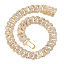 ICEDIAMOND 20MM Mix-pave CZ Diamond Arc Kubanische Gliederkette, weiß/vergoldet 16''~24'' volle Größe, vereister Bling Zirkonia Hip Hop Trend breite Halskette für Männer Frauen (22'', Gold) von ICEDIAMOND