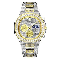 ICEDIAMOND 41mm Full CZ Diamond Moon Phase Square Dial Armbanduhr, vereistes Bling Zirkonia Modekalender Display Quarzuhr für Männer (Mixed) von ICEDIAMOND