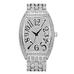 ICEDIAMOND 42MM Iced Out Tank Persenning Gehäuseform Klassische Armbanduhr, Full Bling CZ Diamant Quarz Stilvolle Uhr Armreif für Männer Frauen (White) von ICEDIAMOND