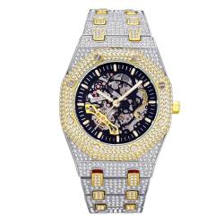 ICEDIAMOND 43MM Herren Full CZ Diamant Durchbrochene Handaufzug Automatik-Armbanduhr, Hip Hop vereiste Bling Zirkon Skelett Zifferblatt Luxusuhr (NG) von ICEDIAMOND