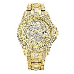 ICEDIAMOND 43MM Vollzircon-Labor-Diamant-Armbanduhr, Datum Wochenkalenderanzeige Business Quarzuhr für Herren (Gold) von ICEDIAMOND