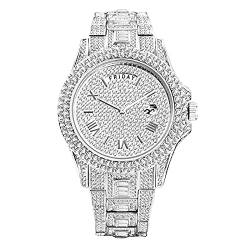 ICEDIAMOND 43MM Vollzircon-Labor-Diamant-Armbanduhr, Datum Wochenkalenderanzeige Business Quarzuhr für Herren (White) von ICEDIAMOND