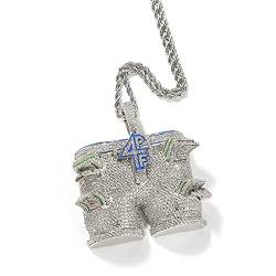 ICEDIAMOND Bling 4-Pockets-Full Money CZ Lab Diamond Halskette, Iced Out Zirkon Dollar Hosenanhänger mit Hip Hop Seilkette für Herren (Silver) von ICEDIAMOND