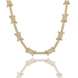 ICEDIAMOND Bling Barbed Spiral Wire Link Kette Halskette 14K Gold plattiert Hip Hop Iced Out Full CZ Diamant Schmuck Halskette für Männer Frauen (18'', Gold) von ICEDIAMOND