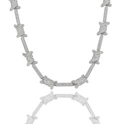 ICEDIAMOND Bling Barbed Spiral Wire Link Kette Halskette 14K Gold plattiert Hip Hop Iced Out Full CZ Diamant Schmuck Halskette für Männer Frauen (18'', White) von ICEDIAMOND