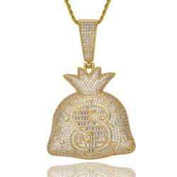ICEDIAMOND Herren 18K Big Dollar Bag Bling CZ Diamant Anhänger Halskette, vereist vergoldete große Geldtasche Hip Hop Urban Charm Schmuck (Gold) von ICEDIAMOND