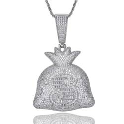 ICEDIAMOND Herren 18K Big Dollar Bag Bling CZ Diamant Anhänger Halskette, vereist vergoldete große Geldtasche Hip Hop Urban Charm Schmuck (White) von ICEDIAMOND