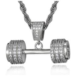 ICEDIAMOND Iced Out Lab Diamond Hantel Design Halskette mit Anhänger, Mikropavé, glänzender Zirkonia Hip Hop Charm Schmuck für Männer und Frauen (White) von ICEDIAMOND