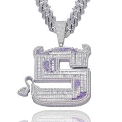 ICEDIAMOND Icey Bling Jumbo Creative Demon S Pendant with Iced Out Edge Miami Cuban Link Chain Necklace, Full CZ Lab Diamond Hip Hop Jewelry for Men (18''Cuban) von ICEDIAMOND