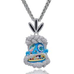 ICEDIAMOND Kaltemaille bemalte abstrakte Kunst Tribal Savage Anhänger mit Miami Kubanische Kette, Krappenfassung CZ Diamant Vergoldet Hip Hop Crazy Bright Halskette für Männer (White,20''Cuban) von ICEDIAMOND