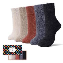 ICEIVY 5 Paar flauschige, gemütliche Socken für Damen, warme Woll-Slipper weiches Bett, Thermosocken für den Winter, mit schöner Geschenkbox, Mehrfarbig-J, 4-9 von ICEIVY