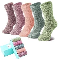 ICEIVY 5 Paar flauschige, gemütliche Socken für Damen, warme Woll-Slipper weiches Bett, Thermosocken für den Winter, mit schöner Geschenkbox, Multicolor-g, 4-9 von ICEIVY