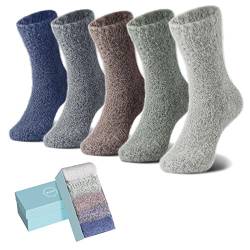 ICEIVY Flauschige Socken für Frauen 5 Paare warme Wolle Baumwolle Socken dick stricken Vintage Casual Winter Socken mit Geschenk Socken von ICEIVY