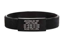 ICEstripe Notfall ID Armband Personalisierte Benutzerdefinierte Medizinische Alarm Armband mit Schwarz Edelstahlplatte inkl. Kostenlose Gravur nach Wunsch Sport ID (Satin Schwarz, 152) von ICEstripe