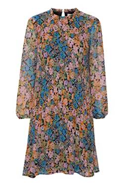 ICHI IHBALLY DR Damen Freizeitkleid Kleid Minikleid plissiert Langarm hoher Kragen Regular-Fit, Größe:38, Farbe:Pink Multi Flower (201341) von ICHI