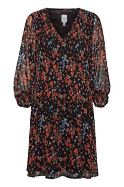 ICHI IHBALLY DR2 Damen Freizeitkleid Kleid Minikleid mit 3/4 Arm Chiffon V-Ausschnitt Regular-Fit, Größe:36, Farbe:Black SMALL Multi Flower (201492) von ICHI