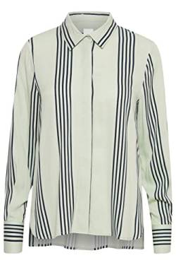 ICHI IHEA SH Damen Bluse Hemdbluse Langarm mit Hemdblusenkragen gestreift, Größe:L, Farbe:Dewkist (130107) von ICHI