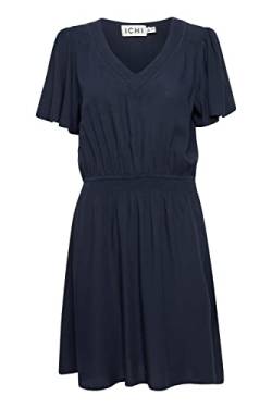ICHI IHEVINO DR Damen Freizeitkleid Kleid 100% Viskose Minikleid mit FFlügelärmelchen Taillenbund Kurzarm Regular-Fit, Größe:36, Farbe:Total Eclipse Solid (202293) von ICHI