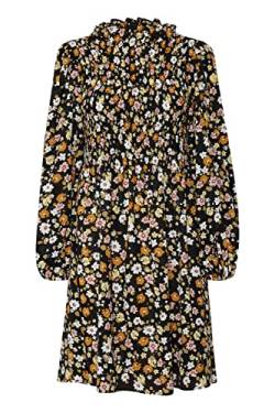ICHI IHIXWILMA DR Damen Freizeitkleid Kleid gesmoktes Minikleid mit Puffärmeln und Elastikbund hoher Kragen Slim-Fit, Größe:38, Farbe:Black Flower Mix (201199) von ICHI