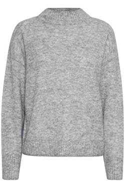 ICHI IHKAMARA LS3 Damen Strickpullover Feinstrick Pullover Strickpullover mit Turtleneck Regular-Fit, Größe:2XL, Farbe:Grey Melange (200318) von ICHI