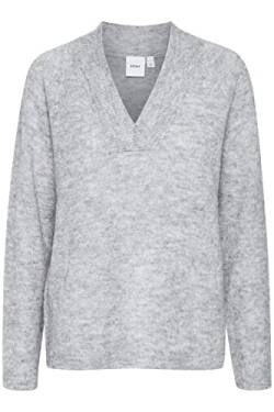 ICHI IHKAMARA V LS Damen Strickpullover Feinstrick Pullover Strickpullover mit V-Ausschnitt Slim-Fit, Größe:M, Farbe:Grey Melange (200318) von ICHI