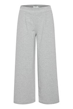 ICHI IHKATE SUS WIDE PA Damen Hose Stoffhose mit Stretch gerader Schnitt Elastikbund Crop Länge, Größe:M, Farbe:Grey Melange (200318) von ICHI