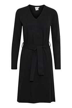 ICHI IHKAVA DR2 Damen Freizeitkleid Kleid Midi-Feinstrickkleid mit Schlitzen und Gürtel V-Ausschnitt Langarm Slim-Fit, Größe:L, Farbe:Black (194008) von ICHI