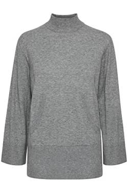 ICHI IHKAVA LS6 Damen Strickpullover Feinstrick Pullover Strickpullover mit Turtleneck und Schlitzen Slim-Fit, Größe:XL, Farbe:Grey Melange (200318) von ICHI