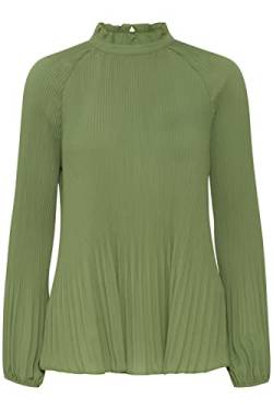 ICHI IHLARA LS Damen Lange Bluse Langarm Plissee Bluse mit Stehkragen hinterer Reißverschluss Regular Fit, Größe:L, Farbe:Willow Bough (180119) von ICHI