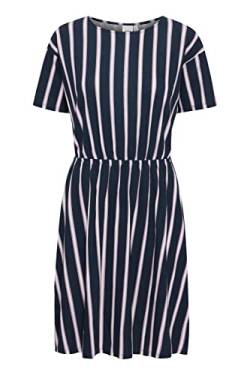 ICHI IHLISA Damen Freizeitkleid Kleid Kurzarm mit Rundhalsausschnitt und Allover-Print, Größe:L, Farbe:Total Eclipse Stripe (201164) von ICHI