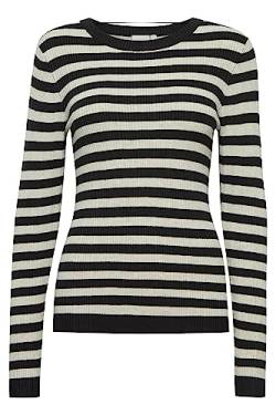 ICHI IHMAFA LS7 Damen T-Shirt Kurzarm Shirt gestreifter Strickpullover mit Rundhalsausschnitt Slim-fit, Größe:L, Farbe:Black (194008) von ICHI