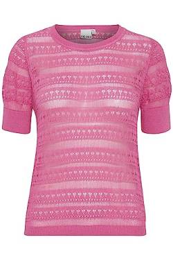 ICHI IHMARINDA SS4 Damen T-Shirt Kurzarm Shirt Lochstrickshirt mit Rundhals Kurzarm Slim-Fit, Größe:L, Farbe:Super Pink (172625) von ICHI