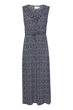 ICHI IHMARRAKECH AOP DR10 Damen Freizeitkleid Kleid 100% Viskose Maxikleid mit Gürtel und Schlitz V-Ausschnitt Slim-Fit, Größe:M, Farbe:Total Eclipse Dot (200896) von ICHI