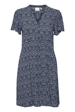 ICHI IHMARRAKECH AOP DR11 Damen Freizeitkleid Kleid 100% Viskose Minikleid mit Flügelärmeln V-Ausschnitt Regular-Fit, Größe:L, Farbe:Total Eclipse Dot (200896) von ICHI