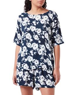 ICHI IHMARRAKECH AOP SS7 Damen Bluse Shirtbluse Kurzarm mit Rundhalsausschnitt und Allover-Print, Größe:S, Farbe:Total Eclipse (194010) von ICHI