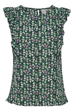 ICHI IHMARRAKECH AOP TO4 Damen Bluse Shirtbluse ärmellos mit Rundhalsausschnitt und Allover-Print Regular-Fit, Größe:L, Farbe:Multi Color Holly Green (201183) von ICHI