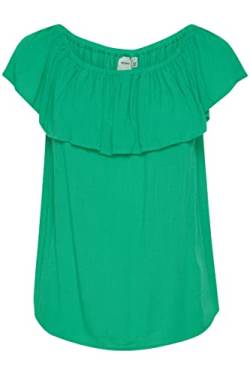 ICHI IHMARRAKECH Damen kurze Bluse Kurzarm Sommerliches Carmentop Schulterfreies Top mit lässigem luftigem Schnitt Viskose-Crepe Loose Fit, Größe:S, Farbe:Holly Green (165932) von ICHI